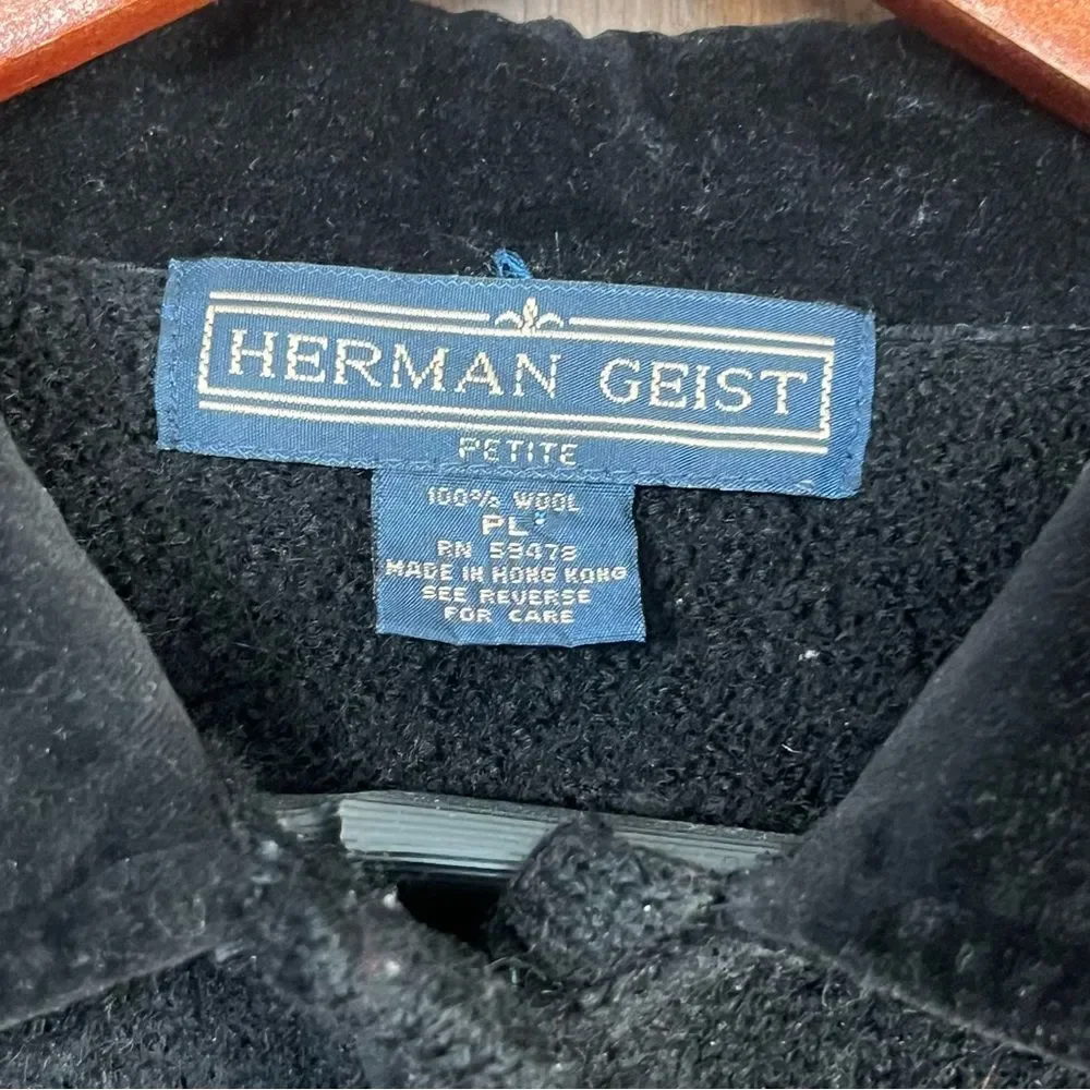 Vintage Herman Geist Black wool blend cardigan jacket with a velvet collar